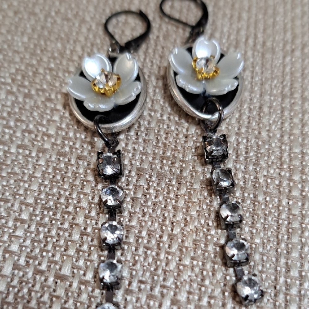 Upcycled Black and White vintage style Earrings.  Classic look.